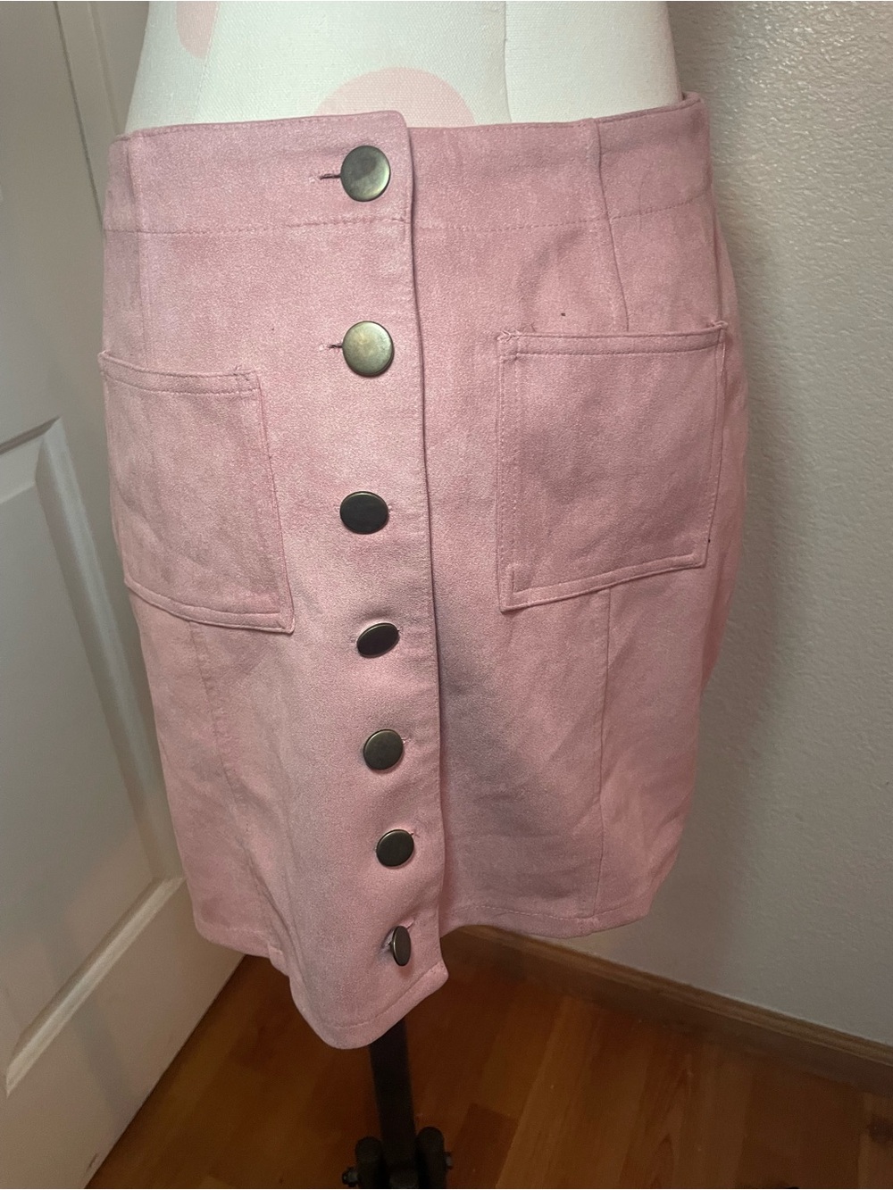Charlotte Russe Light Pink Button-Front Mini Skirt